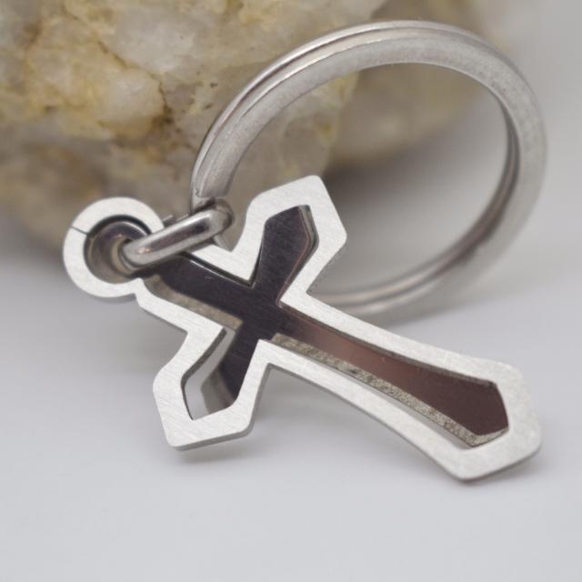 Double Christian cross stainless steel keychain.jpg